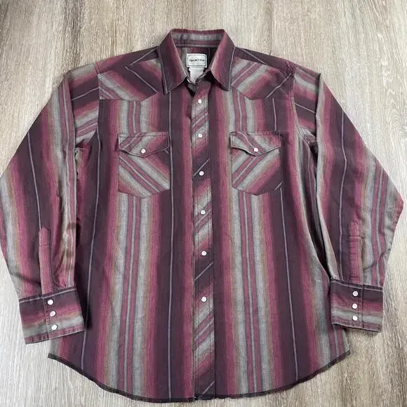 Frontier Pearl Snap Western Shirt Men's *XL* Button Up Shirt Horizontal Stripes - Picture 2 of 15